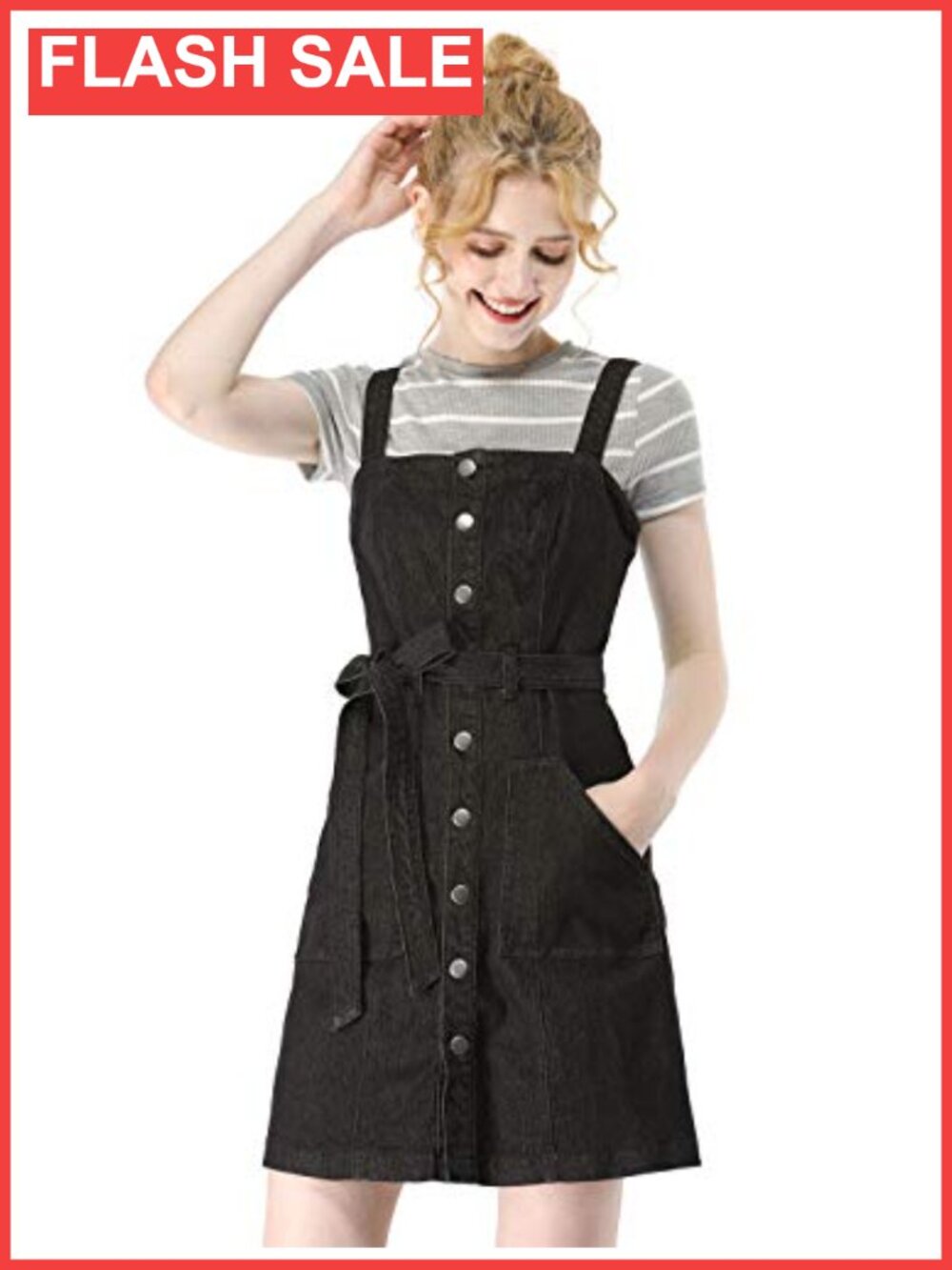 Allegra K Women's Denim Overall Pinafore Dress Adjustable Strap A-Line